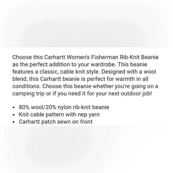 Carhartt Wool Blend Ribbed Cable Knit Fisherman cuffed Beanie, Caramel Nep - Picture 8 of 8